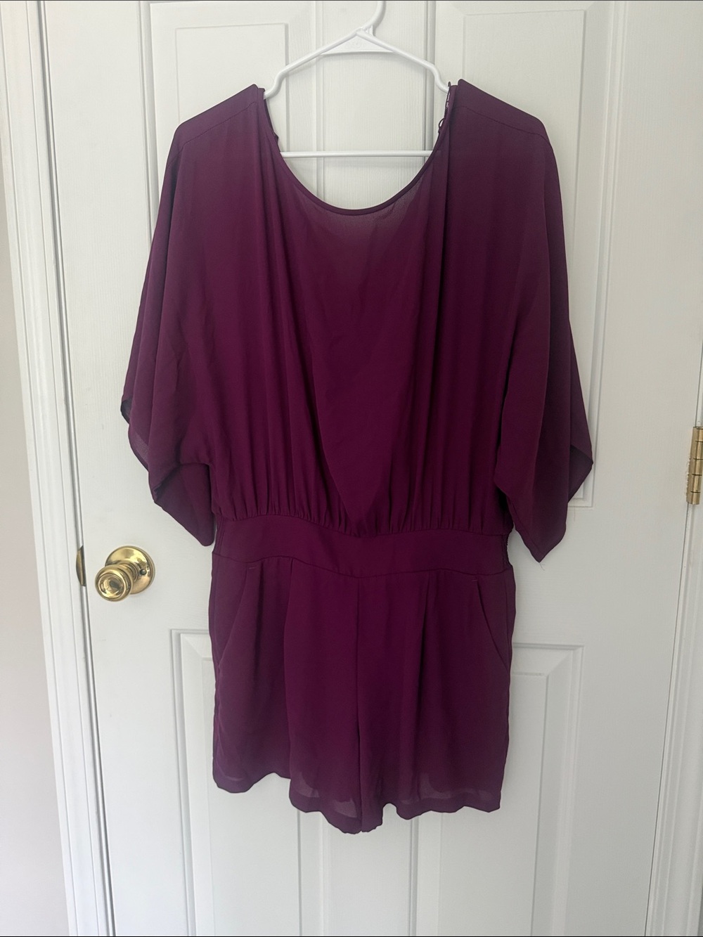 White House Black Market Deep Plum Dolman-Sleeve Kimono Romper